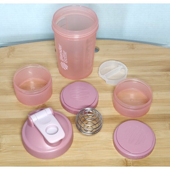 Pink Blender Bottle 22 oz Shaker, 2 Prostak Powder Jars and Supplement Storage - Picture 5 of 7